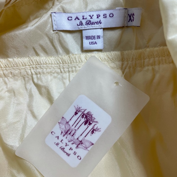 NEW Calypso St Barth Juno Pastel Butter Yellow Silk Ruffle Mini Dress XS - Picture 3 of 5